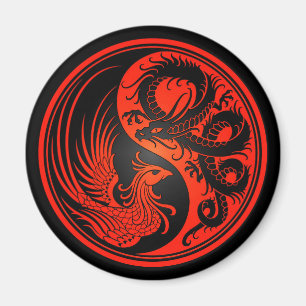 Roter und schwarzer Drache Phoenix Yin Yang Magnet