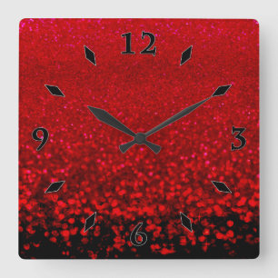 Roter und schwarzer Glitzer Ombre Quadratische Wanduhr