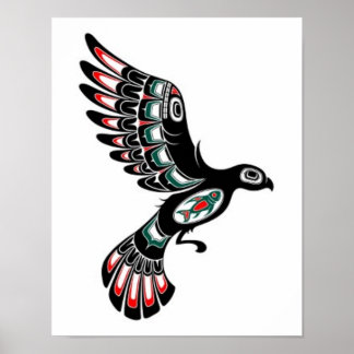 Roter und schwarzer Haida-Geist-Vogel, weiß Poster