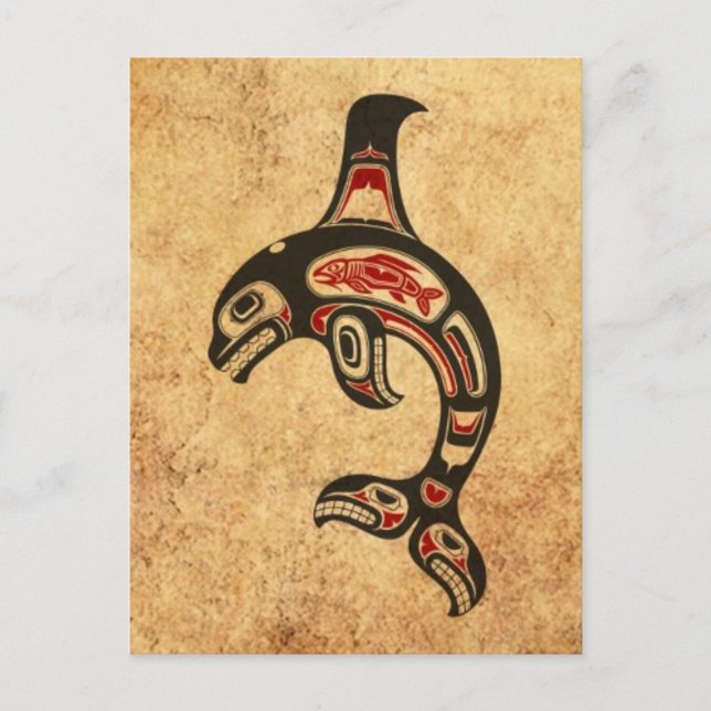 Roter und Schwarzer Haida Spirit Killer Whale Postkarte (Vorderseite)