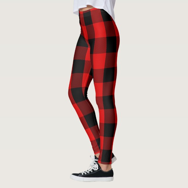 Roter und schwarzer Holzfäller-Flanell-kariertes Leggings (Links)