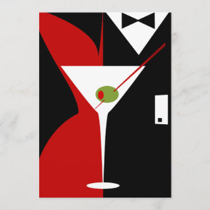 Roter und Schwarzer Klassischer Martini-Cocktail Einladung
