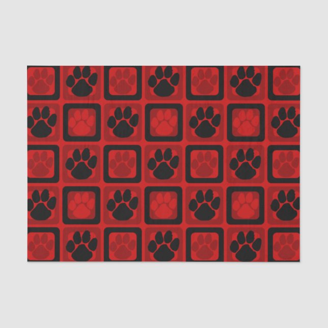 Roter und schwarzer Pawprint Seidenpapier (Vorderseite)