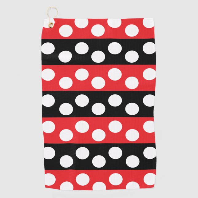 Roter und schwarzer Polka-Dot Golfhandtuch (Vorderseite)