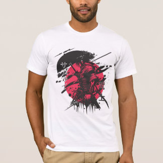 Roter und schwarzer Samurai-T - Shirt
