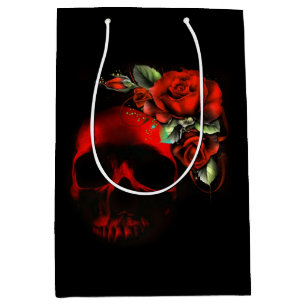 Roter und schwarzer Schädel und Rosen Mittlere Geschenktüte