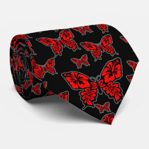Roter und schwarzer Schmetterling auf Schwarzem Krawatte