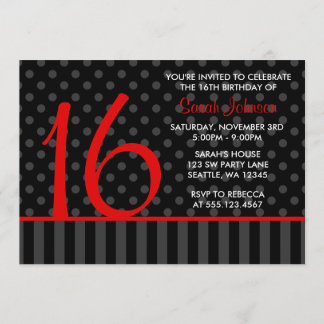 Roter und schwarzer Tupfen Stripes Geburtstag des Einladung