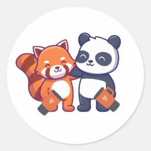 roter und schwarzer und weißer Panda-Aufkleber Runder Aufkleber