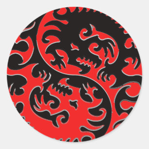 Roter und schwarzer Yin Yang Drache Runder Aufkleber