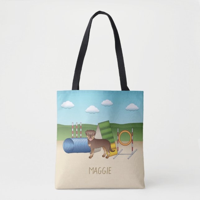 Roter und Tan Rottweiler Hund mit Agility Tasche (Vorderseite)