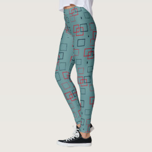 Roter und Türkisfarbener Quadratischer Genuss Leggings