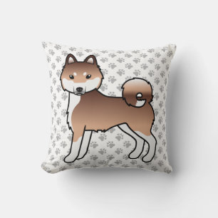 Roter und weißer Alaskan Klee Kai Cartoon-Hund & P Kissen
