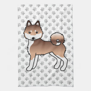Roter und weißer Alaskan Klee Kai süßer Cartoon-Hu Geschirrtuch