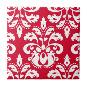 Roter und weißer eleganter Weihnachtsdamast Fliese