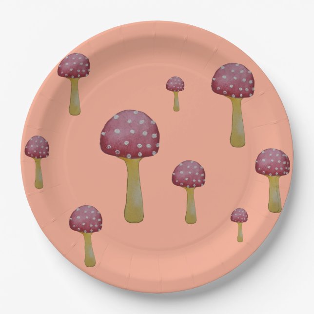 Roter und weißer gepunkteter Pilz Pappteller (Vorderseite)