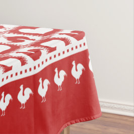 Roter und weißer Hahn und Herzen kariert Tischdecke
