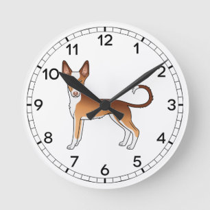 Roter und weißer Ibizan-Hund glatter Hafenkartoon Runde Wanduhr
