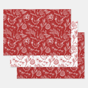 Roter und weißer Kardinal, Pinecones und Winterfrü Geschenkpapier Set