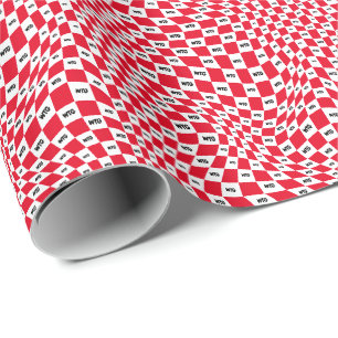 Roter und weißer Karo mit Schwarzen Monogramm-Init Geschenkpapier
