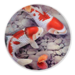 Roter und weißer Koi Fisch-Teich Keramikknauf