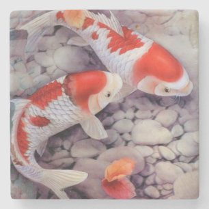 Roter und weißer Koi Fisch-Teich Steinuntersetzer