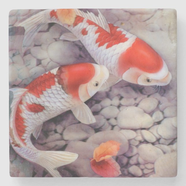 Roter und weißer Koi Fisch-Teich Steinuntersetzer (Vorderseite)