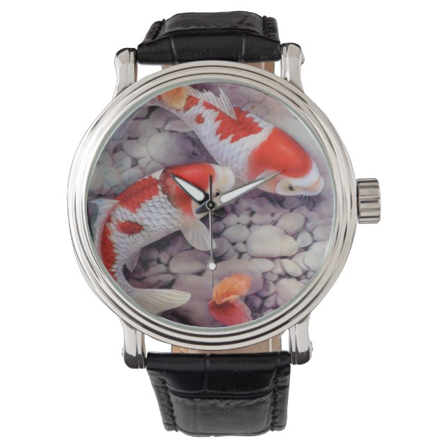 Roter und weißer Koi-Fischteich Armbanduhr (Vorderseite)