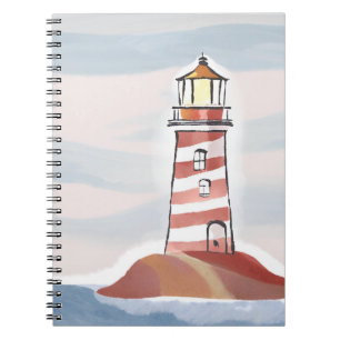 Roter und Weißer Leuchtturm Strandige Ozean-Aqua Notizblock