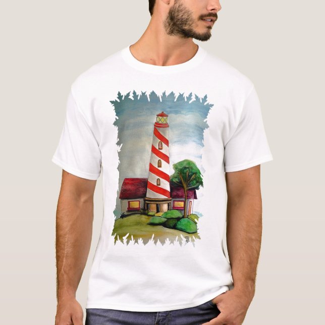 Roter und weißer Leuchtturm T-Shirt (Vorderseite)
