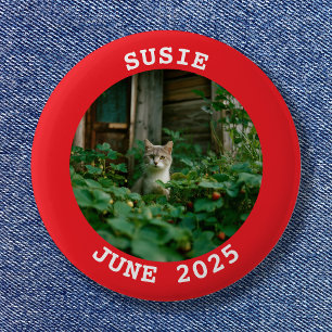 Roter und Weißer Name Runde Familienkatze Foto Button