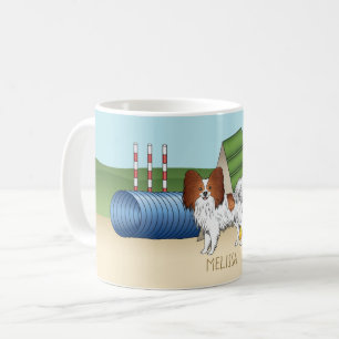 Roter und weißer Papillon mit Agility-Ausrüstung Kaffeetasse