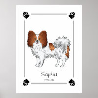 Roter und weißer Papillon mit Pfoten und Text