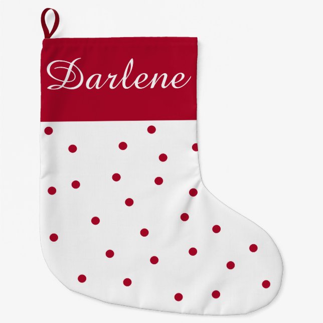 Roter und weißer Polka-Dot Großer Weihnachtsstrumpf (Vorderseite)