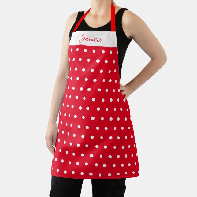 Roter und weißer Polka Dot Personalisierter Name Schürze (InSitu)