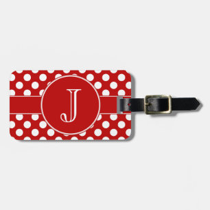 Roter und weißer Polka-Punkt mit Monogramm Gepäckanhänger
