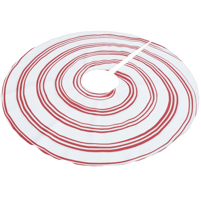 Roter und weißer Spiralspieß Polyester Weihnachtsbaumdecke (Schrägansicht)