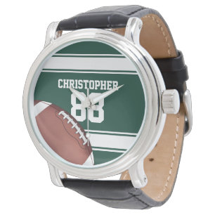 Roter und weißer Streifen Jersey Grid Eisen Fußbal Armbanduhr