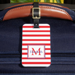 Roter und weißer Streifen mit Navy Blue Monogram Gepäckanhänger
