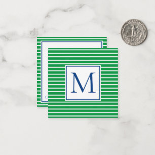 Roter und weißer Streifen mit Navy Blue Monogram Mitteilungskarte