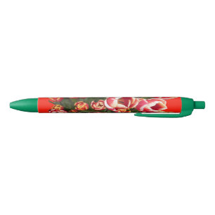 Roter und weißer Tulips, grüner Pen Kugelschreiber