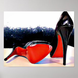 Roter unterer Heels Louboutin klassische schwarze Poster