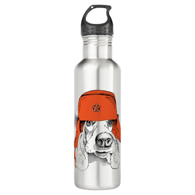 Roter Ushanka Hut Basset Hounds | Edelstahlflasche (Vorderseite)
