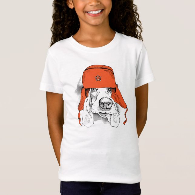 Roter Ushanka Hut Basset Hounds | T-Shirt (Vorderseite)