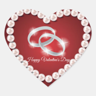 Roter Valentinstag am Perlenherz Herz-Aufkleber