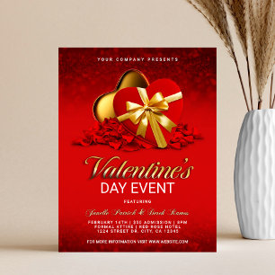 Roter Valentinstag-Event-Herzschachtel & Rosenblüt Flyer