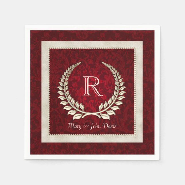Roter Velourskörper mit Perlenrahmen Serviette (Vorderseite)