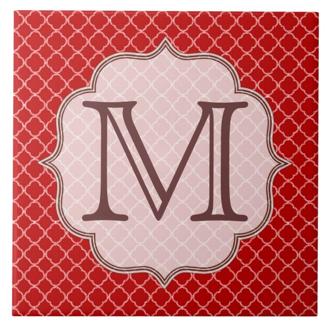 Roter Viertelblatt-Monogramm-Display-Fliese Fliese (Vorderseite)
