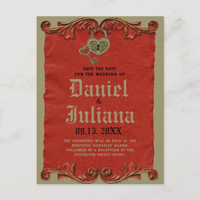 Roter Vintag-Gotischer Skelettschlüssel Save the D Postkarte (Vorderseite)