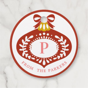 Roter Vintage-Christmas-Schmuck Monogramm Geschenkanhänger